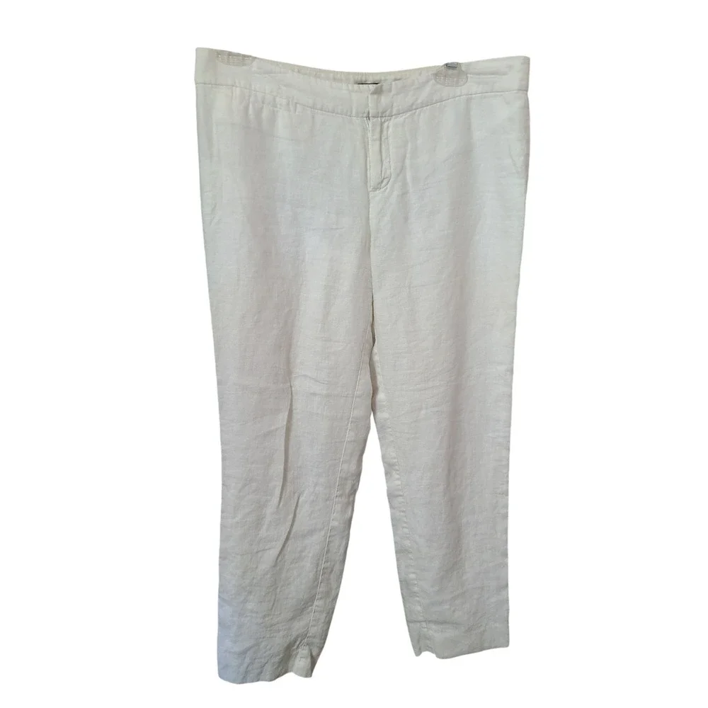 Banana Republic Women's Size 4 White Linen Extended Tab Trouser Capri